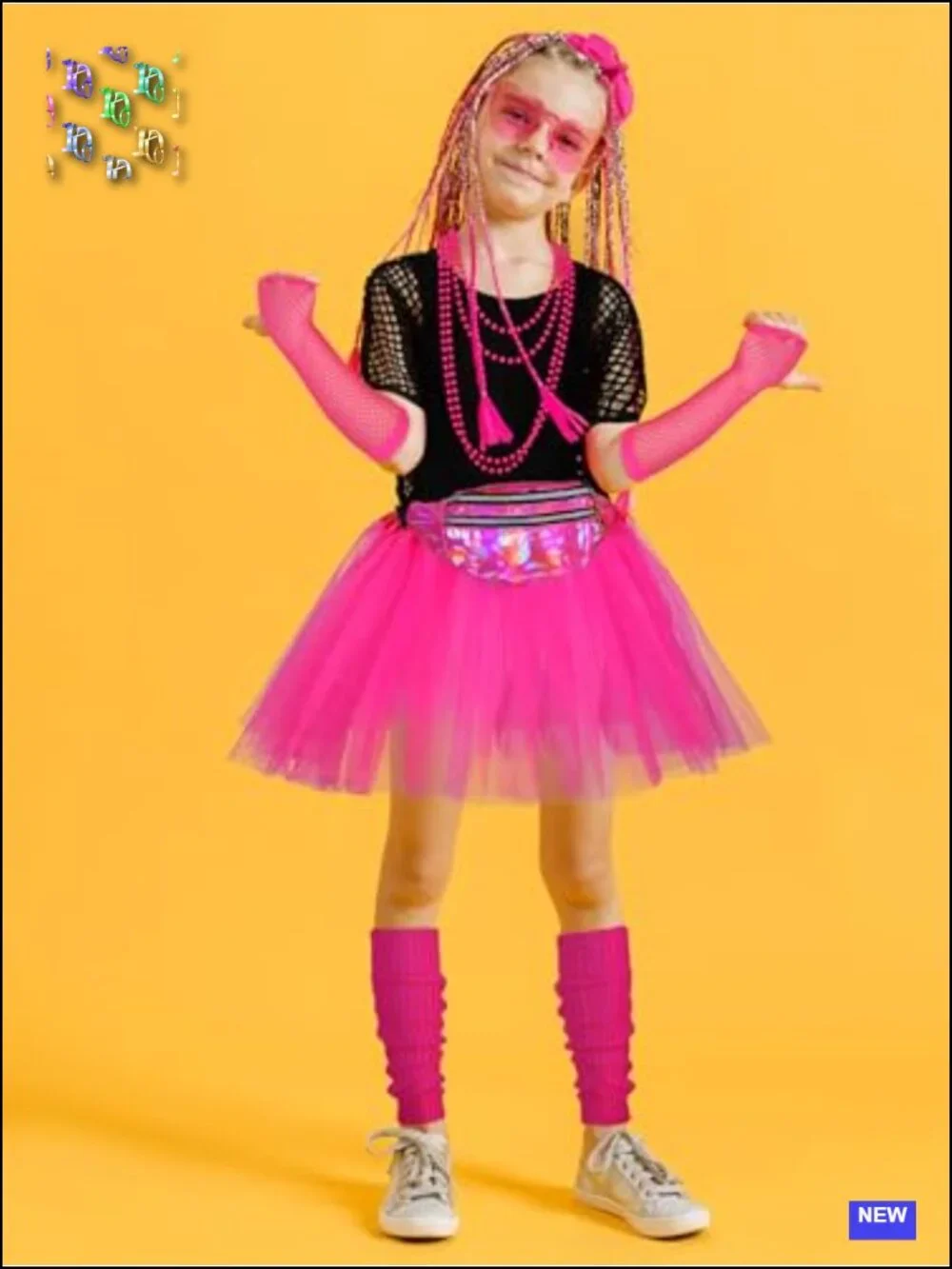 Girls 80s Costume Set Cotton Fishnet Tutu Skirt Leg Warmers